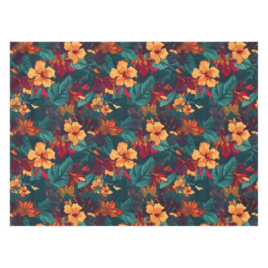 Kleurrijke Hibiscus, geel Sinaasappel Groene Bloem Tafelkleed (Voorkant (Horizontaal))