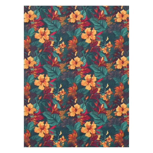 Kleurrijke Hibiscus, geel Sinaasappel Groene Bloem Tafelkleed (Voorkant)