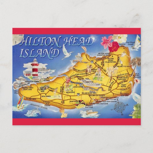 Kleurrijke Hilton Head SC Kaart (Voorkant)