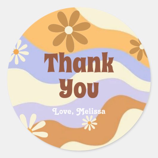 Kleurrijke Hippie Bloem Retro Groovy Dank u Ronde Sticker (Voorkant)