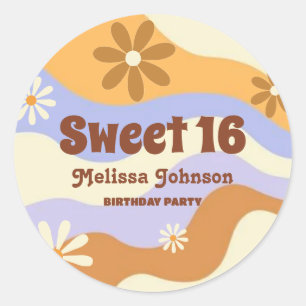 Kleurrijke Hippie Bloem Retro Groovy Sweet 16 Ronde Sticker