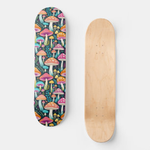 Kleurrijke hippie paddenstoelen bloemen in roze en skateboard
