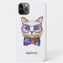 Kleurrijke Hipster kat, gepersonaliseerd iPhone 11 Pro Max Hoesje