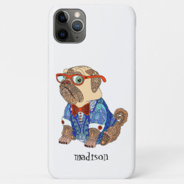 Kleurrijke Hipster Pug Dog, gepersonaliseerd iPhone 11 Pro Max Hoesje