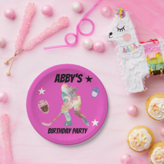 Kleurrijke hockeyspeler papieren bordje