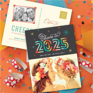 Kleurrijke Hoera voor 2025 Sterren Gelukkig Nieuwj Feestdagenkaart