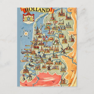 Kleurrijke Holland kaart ansichtkaart
