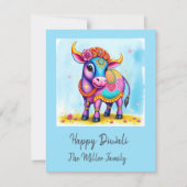 Kleurrijke Holy Diwali Koeien in feestelijke vermo Feestdagenkaart (Voorkant)