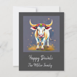 Kleurrijke Holy Diwali Koeien in feestelijke vermo Feestdagenkaart