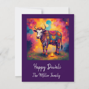 Kleurrijke Holy Diwali Koeien in feestelijke vermo Feestdagenkaart