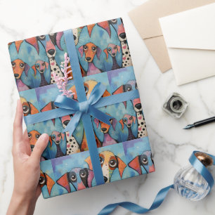 Kleurrijke Hond Abstracte Kunst Cartoonstijl Cadeaupapier