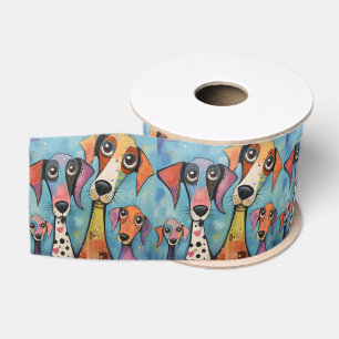 Kleurrijke Hond Abstracte Kunst Cartoonstijl Grosgrain Lint