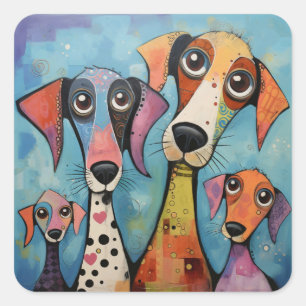 Kleurrijke Hond Abstracte Kunst Cartoonstijl Vierkante Sticker