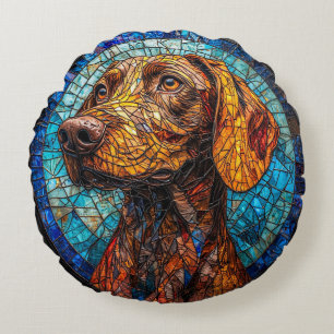 Kleurrijke hond glas-in-lood portret rond kussen