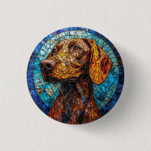 Kleurrijke hond glas-in-lood portret ronde button 3,2 cm