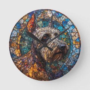 Kleurrijke hond glas-in-lood portret ronde klok