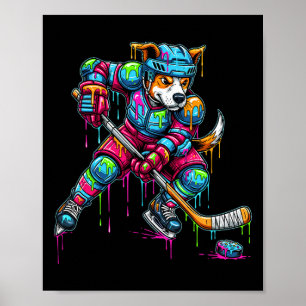 Kleurrijke Hond Hockey Ijs Drip Speler Poster