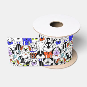 Kleurrijke Hond Menigte Patroon Midden Cadeautas Lint