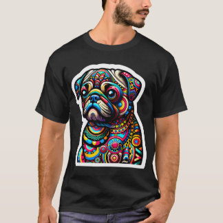 Kleurrijke Hond Mozaïek: Ingewikkelde Pug Portret T-shirt