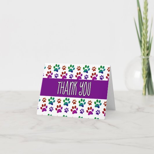 Kleurrijke hond Pawprint Bedankkaart (Voorkant)