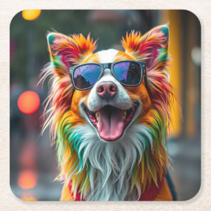 Kleurrijke Hond Pop Art Spetter Vierkante Kartonnen Onderzetter