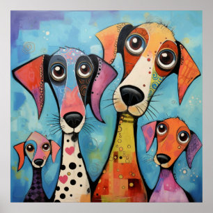 Kleurrijke Honden Abstracte Kunstprint, Poster