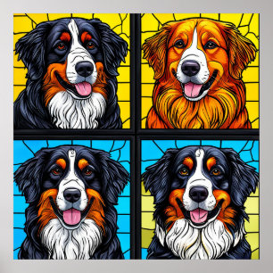 Kleurrijke honden Loodglas Kunst Poster