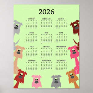 Kleurrijke Honden Ontwerp 2026 Kalender Poster