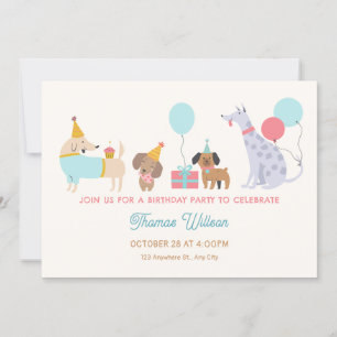 Kleurrijke honden verjaardagsfeestje kaart