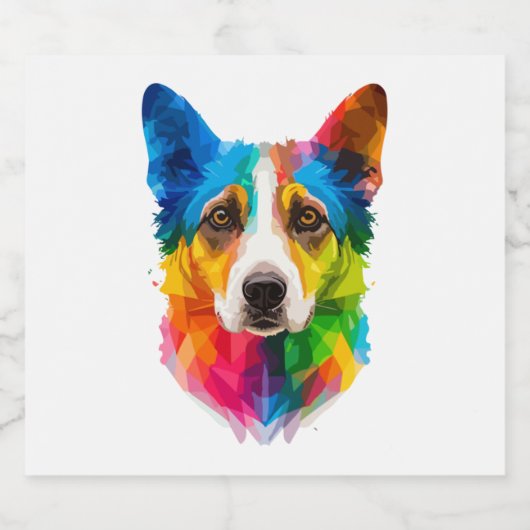 Kleurrijke hondenkunstwerken sparkling wijnetiket (Enkel label)