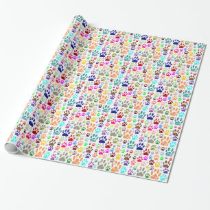 Kleurrijke hondenpootafdrukken in distressed-stijl cadeaupapier