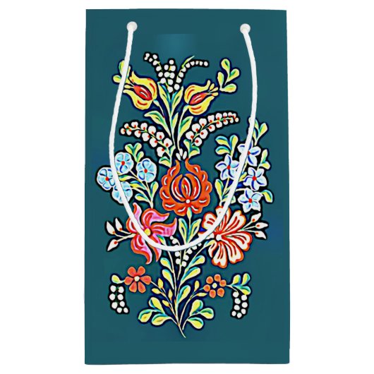 Kleurrijke Hongaarse bloemen kleine cadeautas (Achterkant)