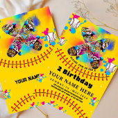 Kleurrijke honkbal skateboard graffiti gele party kaart