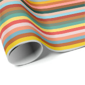 Kleurrijke horizontale retrostrepen cadeaupapier (Rol Hoek)