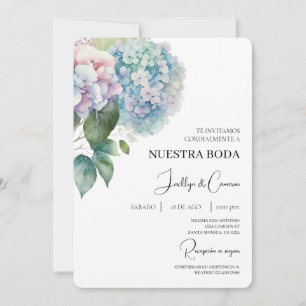Kleurrijke hortensia Spaanse bruiloft uitnodiging