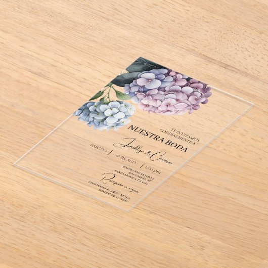 Kleurrijke hortensia Spaanse bruiloft uitnodiging Acryl Uitnodigingen (Laagn)