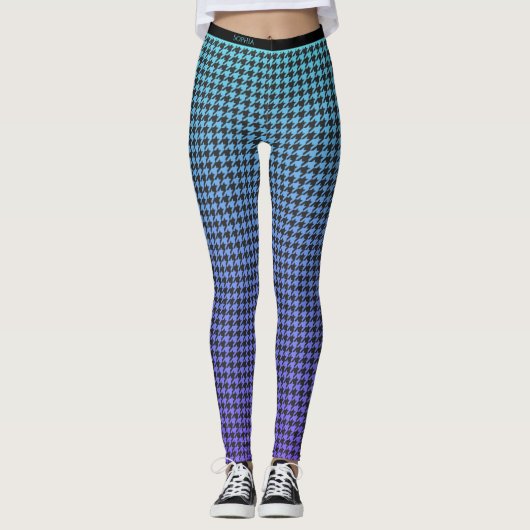 Kleurrijke Houndstooth-Blue Paarse gradiënt- Leggings (Voorkant)