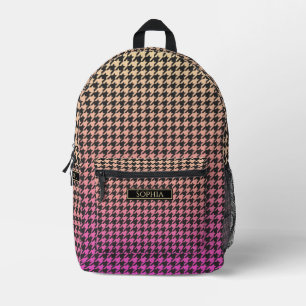 Kleurrijke Houndstooth-Roze aan Gele Gradiënt- Bedrukte Rugzak