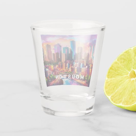 Kleurrijke Houston Skyline Abstracte kunst Shot Glas (Achterkant)