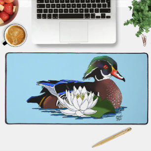 Kleurrijke Hout Eend Waterlelie Wilde Dieren Blauw Bureaumat