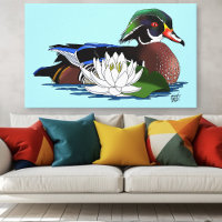 Kleurrijke Hout Eend Waterlelie Wilde Dieren Blauw