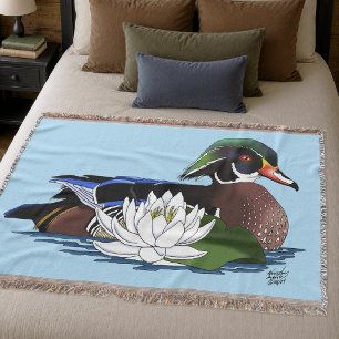 Kleurrijke Hout Eend Waterlelie Wilde Dieren Blauw Deken