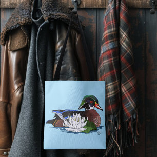 Kleurrijke Hout Eend Waterlelie Wilde Dieren Blauw Draagtas