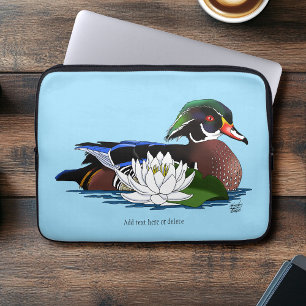 Kleurrijke Hout Eend Waterlelie Wilde Dieren Blauw Laptop Sleeve