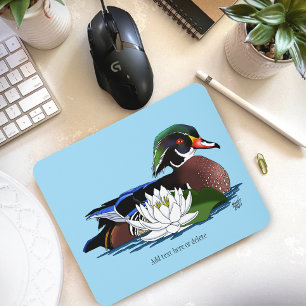 Kleurrijke Hout Eend Waterlelie Wilde Dieren Blauw Muismat