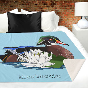 Kleurrijke Hout Eend Waterlelie Wilde Dieren Blauw Sherpa Deken