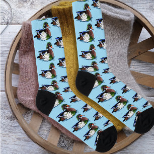 Kleurrijke Hout Eend Waterlelie Wilde Dieren Blauw Sokken