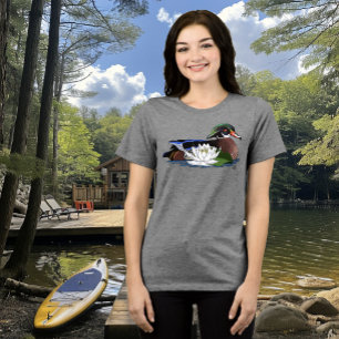 Kleurrijke Hout Eend Waterlelie Wilde Dieren Blauw Tri-Blend Shirt