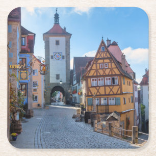 Kleurrijke huizen in Rothenburg, Duitsland Vierkante Kartonnen Onderzetter