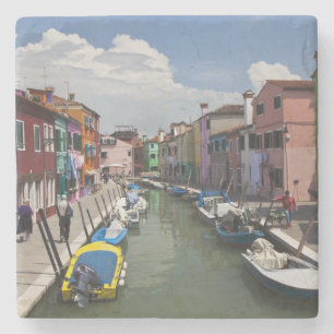 Kleurrijke huizen langs het kanaal op het eiland stenen onderzetter